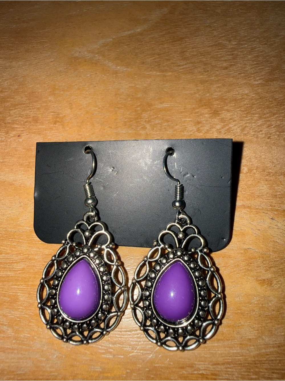 Vintage-Inspired Purple Teardrop Filigree Earrings